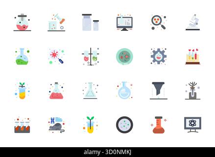 Enhance your projects with 24 Flat vector icons themed around Lab, featuring 256x256 PIXEL Perfect resolution ideal for clean and professional designs Stock Vector
