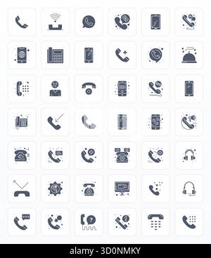 Ultimate collection of 42 vector icons representing Call in Glyph aesthetic, optimized with High Resolution Display Perfect resolution for maximum imp Stock Vector
