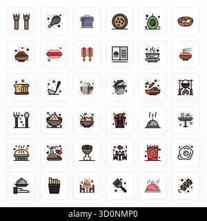 Artfully designed 36 Filled Line Editable vector icons for Meal, delivered in 256x256 format for consistent visual excellence. Stock Vector