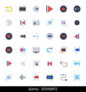 Download 36 scalable Flat vector icons designed for Rewind, featuring Pixel Aligned 128x128 resolution suitable for professional and creative projects Stock Vector