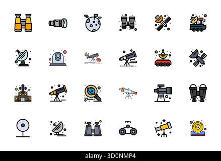 Future-ready pack of 24 vector icons themed around Telescope, showcasing Line Filled design with 64x64 Detail Enhanced clarity for innovative user int Stock Vector