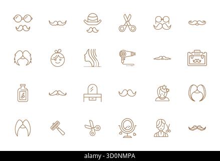 Handcrafted collection featuring 24 Bold Line vector icons for Hair, optimized in 256x256 PIXEL Perfect resolution for premium digital experiences. Stock Vector