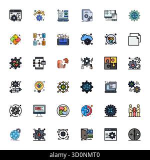 Artfully designed 36 Flat Line Filled Pixel Aligned vector icons for Integration, delivered in Retina Ready format for consistent visual excellence. Stock Vector