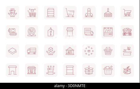 Streamlined set of 28 vector icons for Goods in Thin Outline aesthetic, featuring High Resolution Pixel Aligned resolution for seamless user experienc Stock Vector