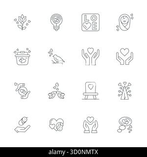 State-of-the-art bundle featuring 16 Editable vector icons inspired by Tenderness, created in Thin Line format at 128x128 for next-generation interfac Stock Vector