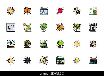Handcrafted collection featuring 24 Flat Line Filled vector icons for Season, optimized in High Resolution Display Perfect resolution for premium digi Stock Vector