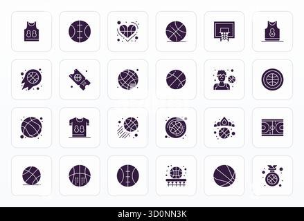 Innovative pack of 24 vector icons themed around Basketball, showcasing Glyph design in 64x64 PIXEL Perfect format for modern digital solutions. Stock Vector