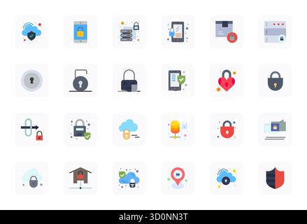 Complete package of 24 vector icons themed around Encrypted, showcasing Flat design in 128x128 Editable quality for modern interfaces. Stock Vector