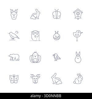 This collection features 16 Thin Line Grid Fitted vector icons tailored to the Fauna theme, optimized in Retina Ready format for digital design. Stock Vector