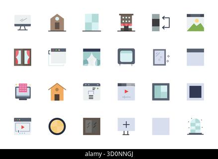 Industry-leading pack of 24 Flat PIXEL Perfect vector icons for Window, sized at 256x256 for optimal rendering and user interface excellence. Stock Vector
