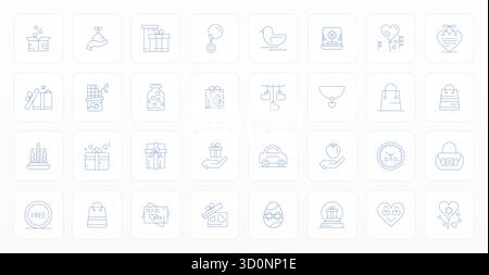 This Present vector icon pack includes 32 Thin Line designs in 256x256 Display Perfect format, perfect for enhancing digital interfaces. Stock Vector