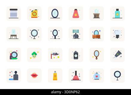 Refined bundle featuring 24 Flat vector icons for Cosmetics, optimized with High Resolution Detail Enhanced quality for elegant and functional design Stock Vector