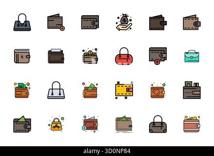This Purse vector icon pack includes 24 Line Filled designs in 128x128 Grid Fitted format, perfect for enhancing digital interfaces. Stock Vector
