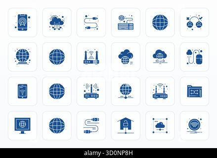 Sophisticated bundle of 24 Glyph vector icons for Network Connection, engineered with 256x256 Grid Fitted clarity for professional applications. Stock Vector