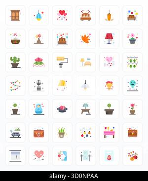 High-performance collection of 42 Flat vector icons for Decor, engineered with 256x256 Detail Enhanced resolution for optimal user interface design. Stock Vector