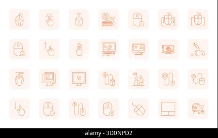 Thoughtfully designed 28 vector icons themed around Mouse, crafted in Thin Outline with 128x128 Pixel Optimized precision for contemporary design need Stock Vector