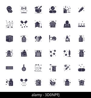 Advanced collection of 36 Grid Fitted vector icons inspired by Medicine, crafted in Filled with High Resolution optimization for superior visual perfo Stock Vector
