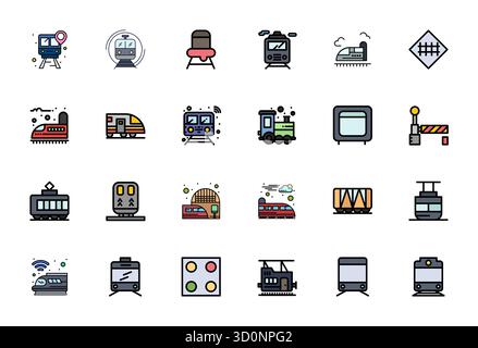 State-of-the-art bundle featuring 24 PIXEL Perfect vector icons inspired by Railway, created in Line Filled format at 64x64 for next-generation interf Stock Vector