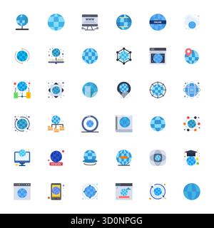 Masterfully created 36 vector icons representing Global Reach in Flat design, featuring 256x256 Editable resolution for exceptional visual quality. Stock Vector