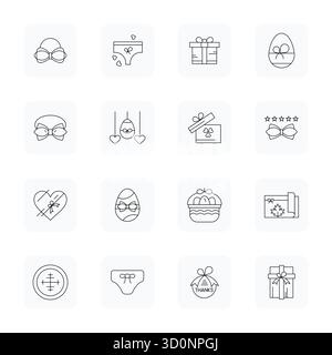 This set of 16 Thin Outline vector icons captures Bow themes in High Resolution Editable quality, perfect for tech and business applications. Stock Vector