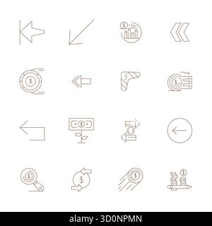 Collection of 16 Thin Line Display Perfect vector icons for Return, designed in 64x64 format for clarity and versatility. Stock Vector