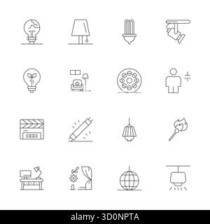 Unlock 16 Thin Line Pixel Optimized vector icons inspired by Lighting, optimized in 128x128 format for flawless display across all devices. Stock Vector