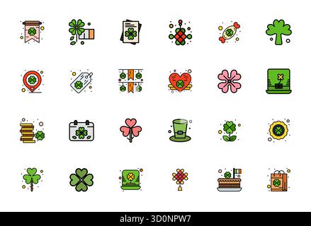 Meticulously crafted 24 Line Filled vector icons for Lucky Charm, delivered in 256x256 Grid Fitted quality for uncompromising design standards. Stock Vector