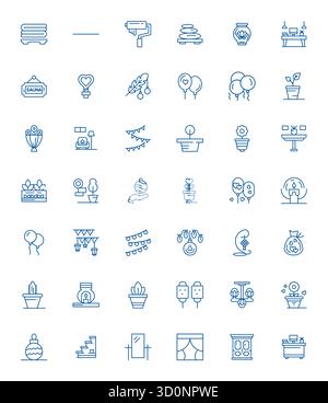 Vector pack with 42 Bold Line Grid Fitted icons inspired by Decor, delivered in 64x64 resolution ideal for scalable and creative design work. Stock Vector