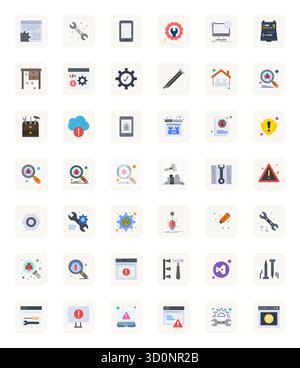 Exceptional collection of 42 Flat vector icons for Fix, delivered in High Resolution Pixel Aligned resolution for unparalleled visual excellence and u Stock Vector