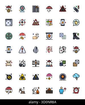 Handcrafted collection featuring 42 Line Filled vector icons for Risk, optimized in 256x256 PIXEL Perfect resolution for premium digital experiences. Stock Vector