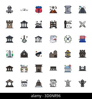 Revolutionary set of 36 Editable vector icons inspired by Historical, created in Flat Line Filled format at 256x256 resolution for cutting-edge design Stock Vector