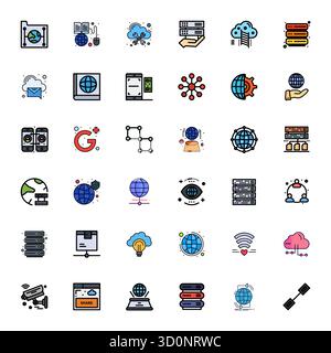 Professionally designed 36 vector icons in Line Filled, capturing the essence of Network with High Resolution Detail Enhanced precision for UI design. Stock Vector