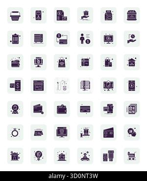 Contemporary collection of 42 vector icons representing Purchase in Filled aesthetic, featuring Retina Ready PIXEL Perfect resolution for modern appli Stock Vector
