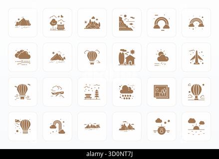 This set of 24 Glyph vector icons captures Clouds themes in High Resolution Pixel Optimized quality, perfect for tech and business applications. Stock Vector