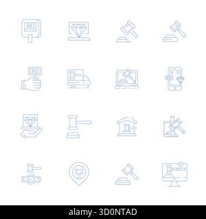 Beautifully rendered 16 Thin Line PIXEL Perfect vector icons for Auction, created at 64x64 resolution for stunning visual consistency across platforms Stock Vector