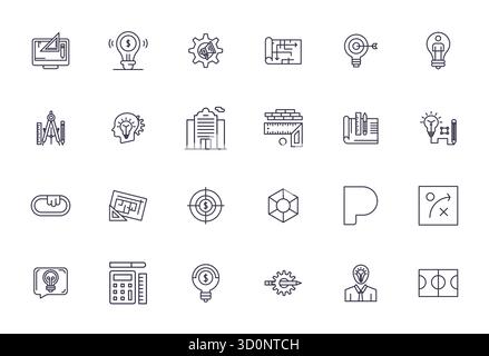 Enhance your projects with 24 Bold Line vector icons themed around Plan, featuring 64x64 Editable resolution ideal for clean and professional designs. Stock Vector