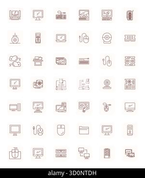 Thoughtfully designed 42 vector icons themed around Pc, crafted in Regular Bold Outline with 64x64 Display Perfect precision for contemporary design n Stock Vector