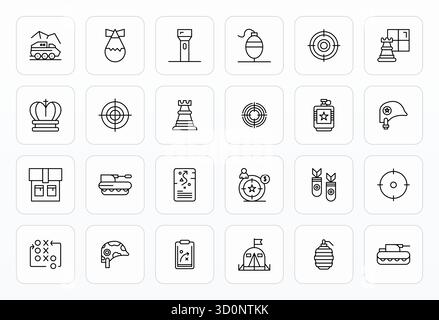 This set of 24 Bold Line vector icons captures Tactical themes in Retina Ready PIXEL Perfect quality, perfect for tech and business applications. Stock Vector