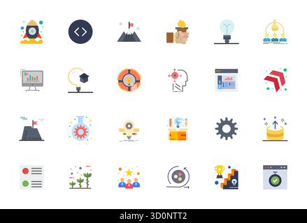 Thoughtfully designed 24 vector icons themed around Progress, crafted in Flat with 128x128 Editable precision for contemporary design needs. Stock Vector
