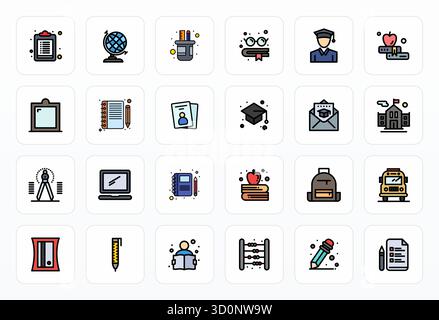 Expertly designed 24 Filled Line Editable vector icons for Student, engineered at 128x128 resolution for flawless integration and performance. Stock Vector