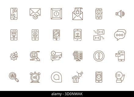 Expertly designed 24 Bold Line Pixel Aligned vector icons for Notification, engineered at 64x64 resolution for flawless integration and performance. Stock Vector