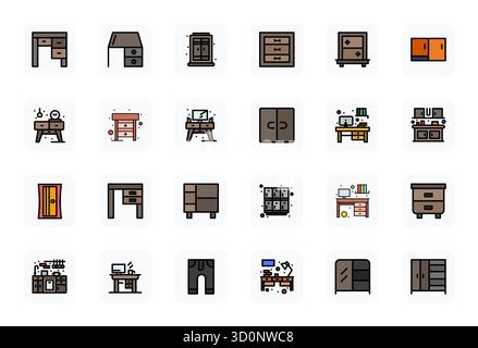 A dynamic set of 24 vector icons in LineFilled, tailored for Drawers with 64x64 Display Perfect quality suited for digital products. Stock Vector