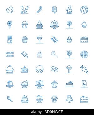 Download 42 scalable Bold Line vector icons designed for Confectionery, featuring PIXEL Perfect High Resolution resolution suitable for professional a Stock Vector
