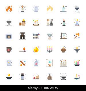 Carefully curated 36 Flat vector icons for Flame, featuring 64x64 Detail Enhanced resolution for consistent brand representation and user experience. Stock Vector