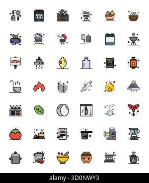 Thoughtfully designed 42 vector icons themed around Cooking, crafted in Line Filled with 256x256 Display Perfect precision for contemporary design nee Stock Vector