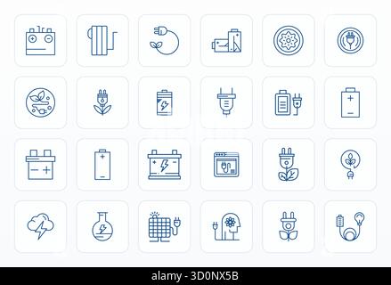 Masterfully created 24 vector icons representing Power Source in Bold Line design, featuring 256x256 Pixel Optimized resolution for exceptional visual Stock Vector