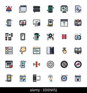 Precision-engineered 36 Flat Line Filled vector icons for Interface, designed at 128x128 Display Perfect resolution for exceptional clarity and scalab Stock Vector