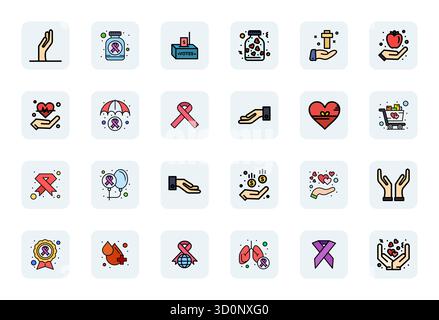 Precision-engineered 24 LineFilled vector icons for Charity, designed at Retina Ready Pixel Optimized resolution for exceptional clarity and scalabili Stock Vector