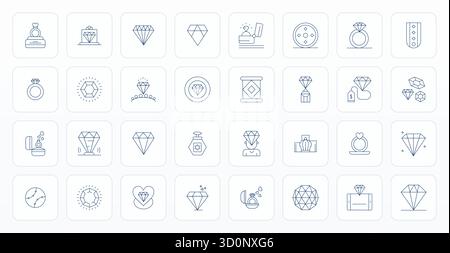 This collection features 32 Thin Line PIXEL Perfect vector icons tailored to the Diamond theme, optimized in Retina Ready format for digital design. Stock Vector