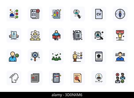 Precision-engineered 24 LineFilled vector icons for Candidate, designed at 256x256 Grid Fitted resolution for exceptional clarity and scalability. Stock Vector